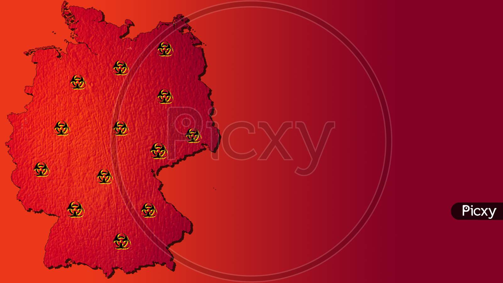 Map of Germany showing the dangerous effects during the raging of COVID-19 or Corona Virus in red background.