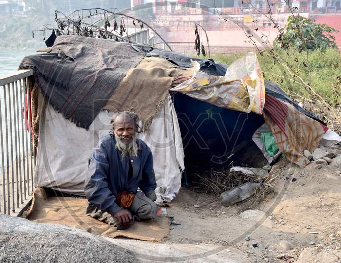 A Poor Elderly Man  Living in a Road side Tent
