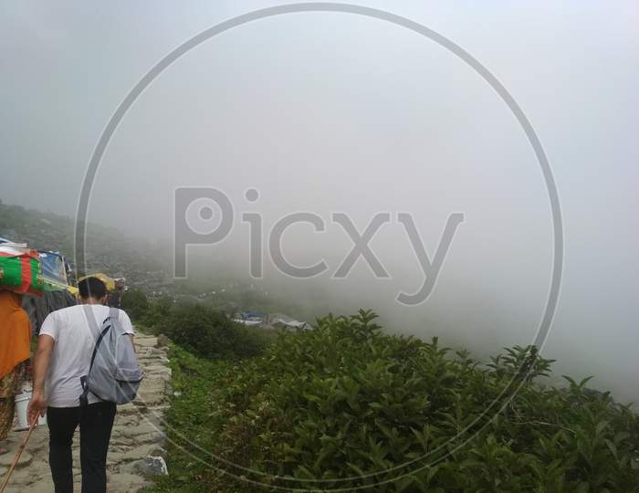 Landscape of Fog Clouds Over Green terrains in Himachal Pradesh