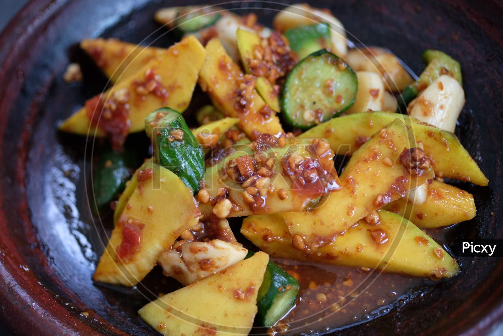 Indonesian fruit salad, a traditional fruit snack tasty and spicy "rujak buah"