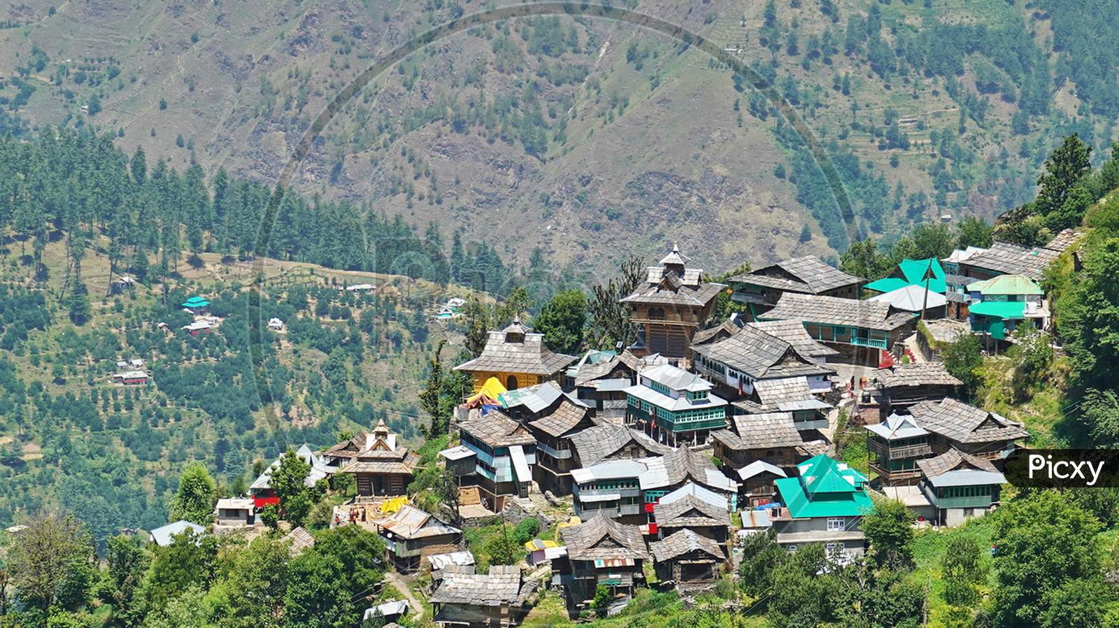 Aerial View Of Houses in a Himachal Pradesh Village