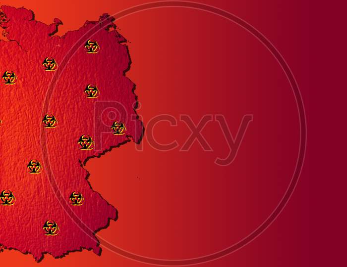 Map of Germany showing the dangerous effects during the raging of COVID-19 or Corona Virus in red background.