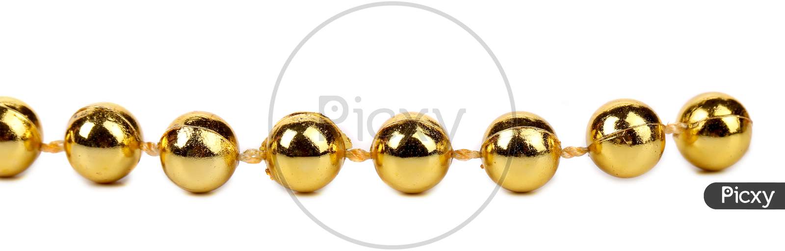 Decorative Golden Beads. Horisontal. Isolated On A White Background.