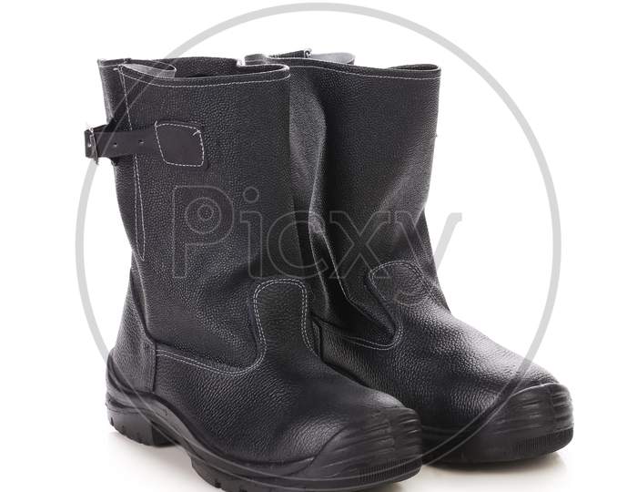 Black Man'S Boots. Pair. Isolated On A White Background.