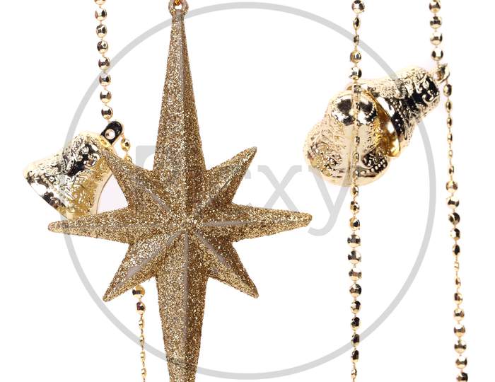 Garland With Stars And Jingle Bells. Whole Background.