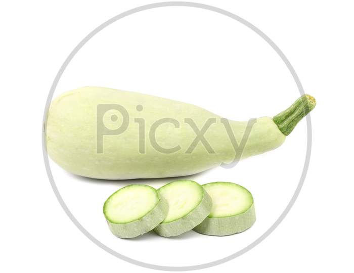 Fresh Vegetable Marrow And Slices. Isolated On A White Background.