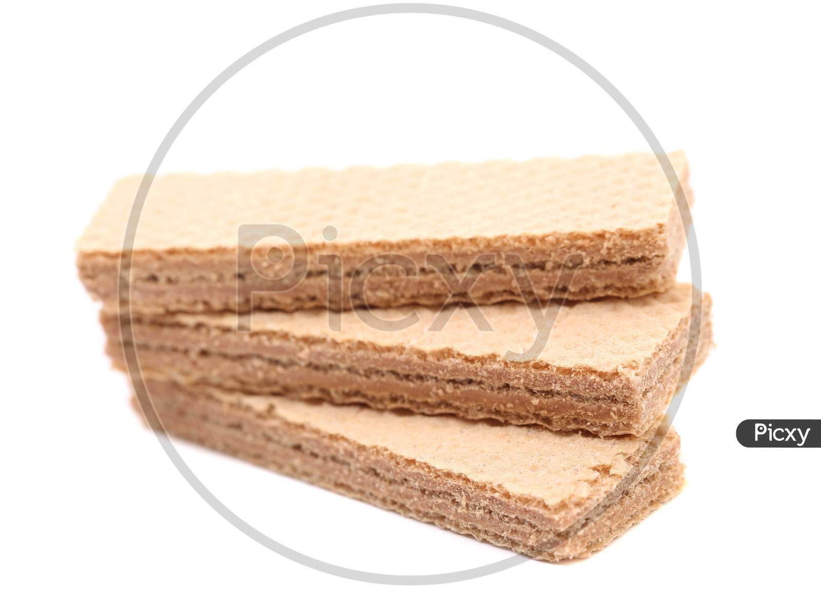 Stake Of Three Wafers With Chocolate. Isolated On A White Background.