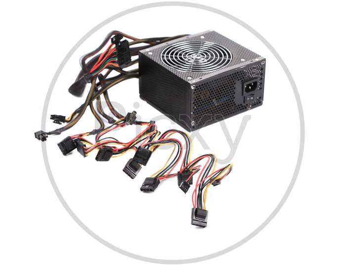 Computer Power Supply Unit. Isolated On A White Background.