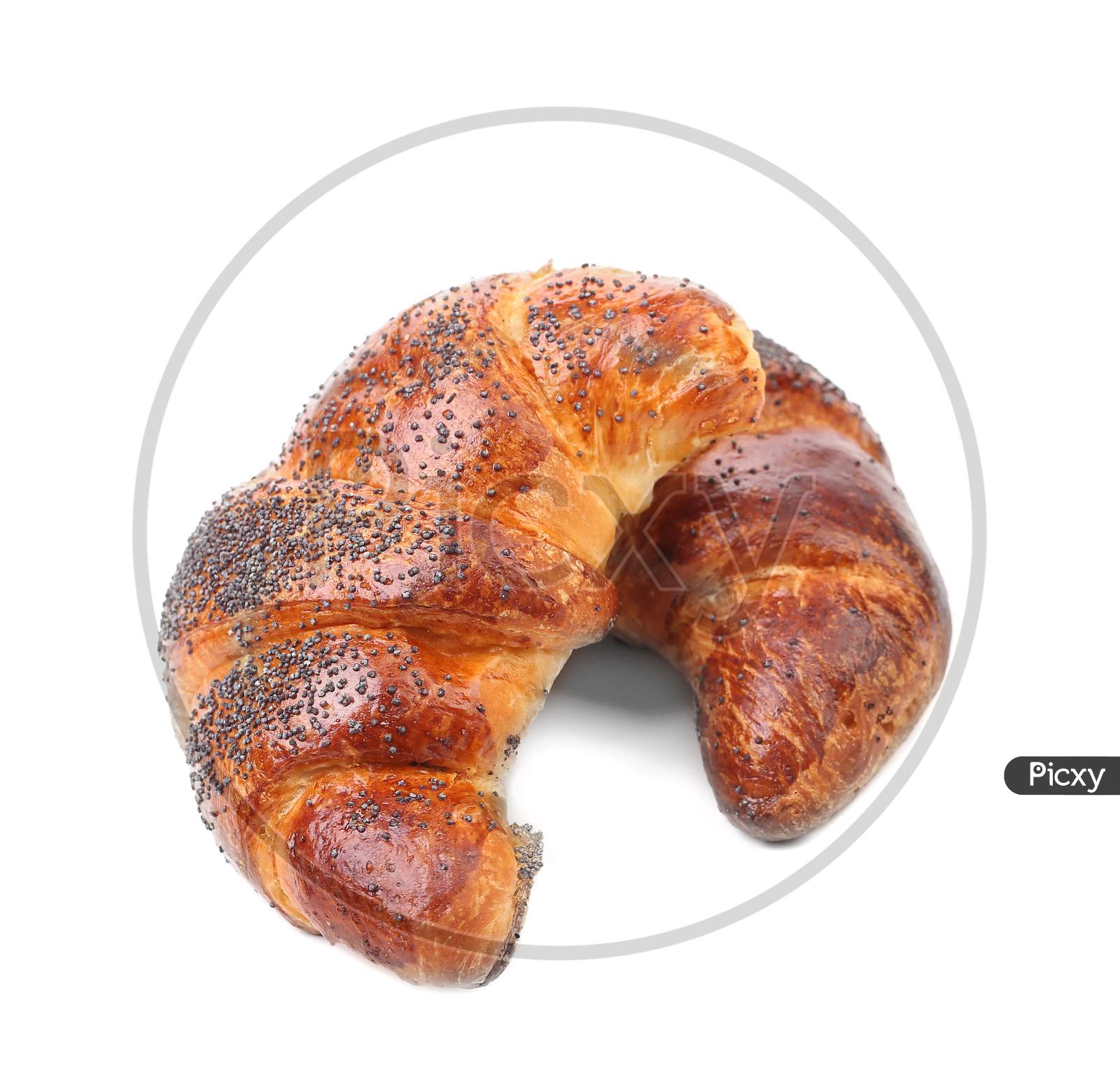 Appetizing Croissants With Poppy. Isolated On A White Background.