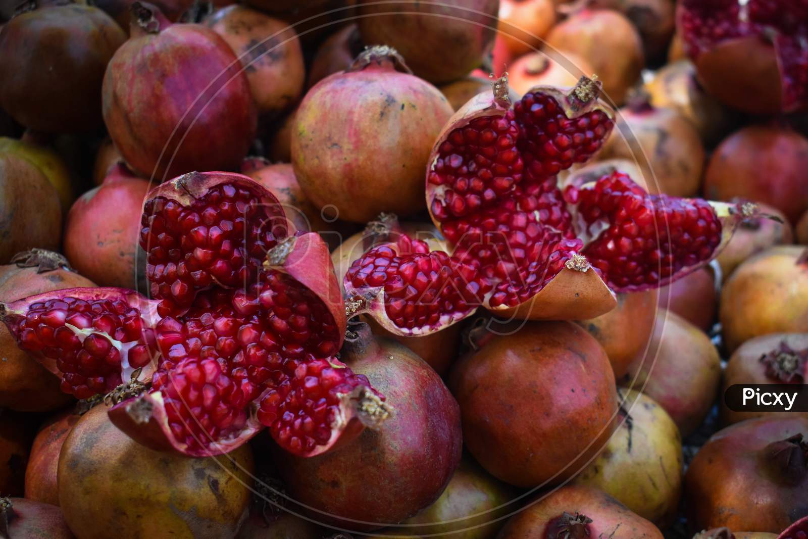 fresh pomegranates on the market