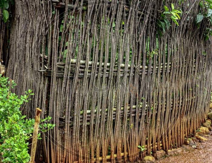 rural boundary compound temporary woven bamboo