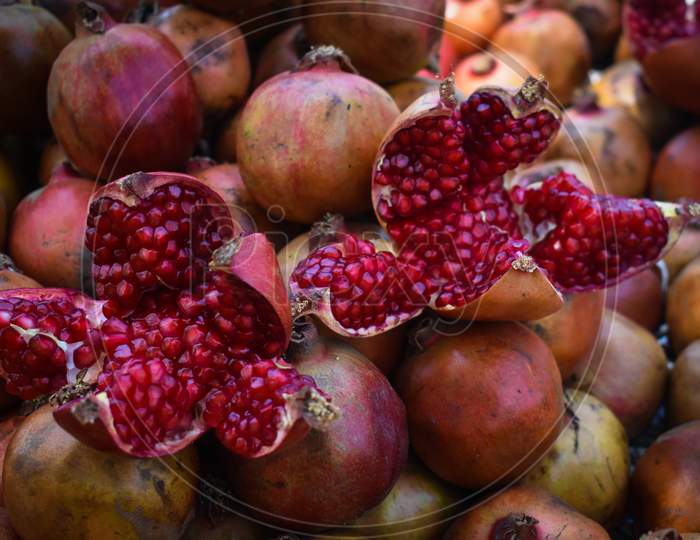 fresh pomegranates on the market