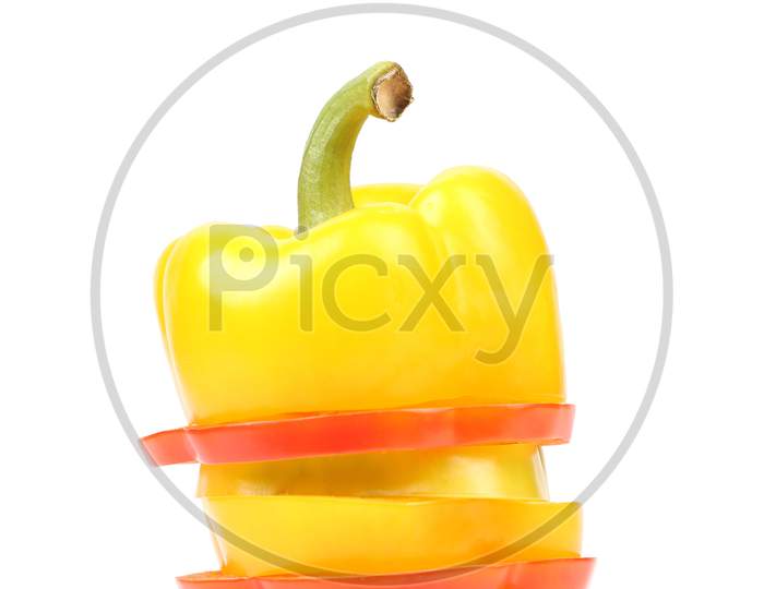 Slices Of Colorful Bell Pepper. Isolated On A White Background.