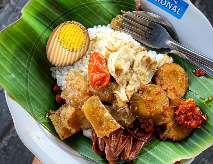 Traditional Javanese cuisine from Yogjakarta "nasi gudeg" tasty and spicy