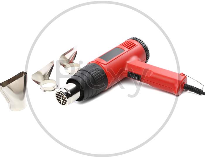 Hot Air Gun With Tips. Isolated On A White Background.