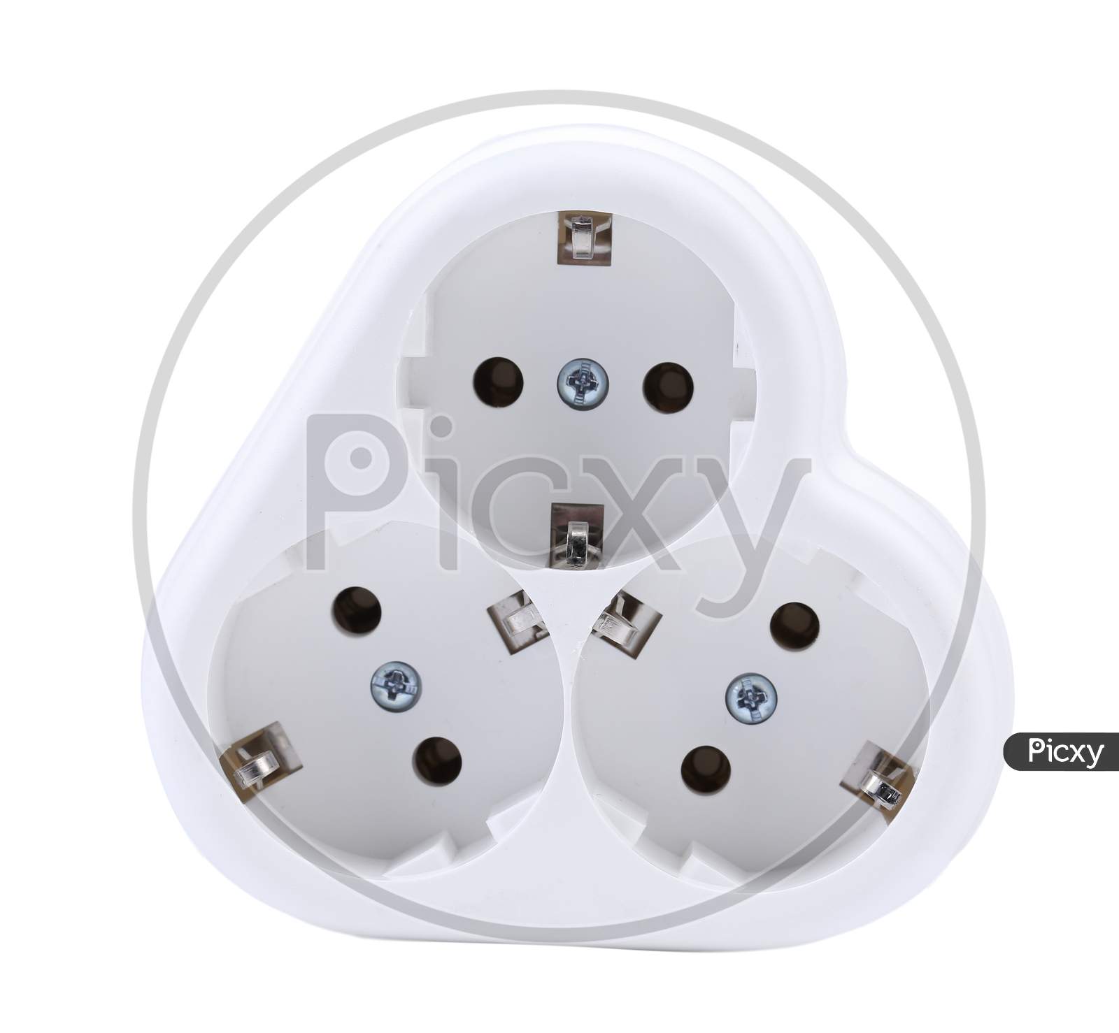 Contact Socket Splitter For Three Plugs. Isolated On A White Background.