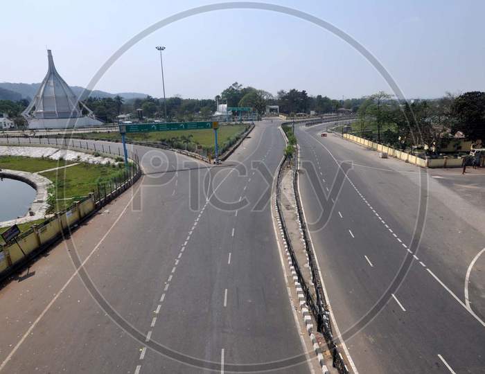 A Deserted Flyover On The First Day Of 21-Day Complete Lockdown In The Wake Of The Corona Virus Pandemic In Guwahati On Wednesday, 25 March 2020.