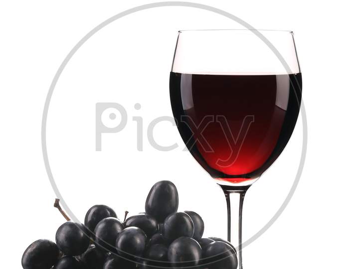 Composition Of Grapes And Red Wine. Isolated On A White Background.