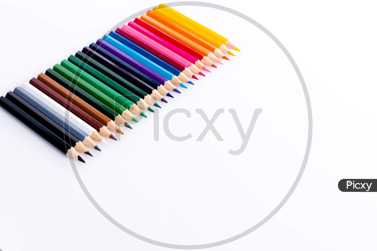 Color Pencils Isolated On White Background.Close Up. Copy SpaceColor Pencils Isolated On White Background.Close Up. Copy Space