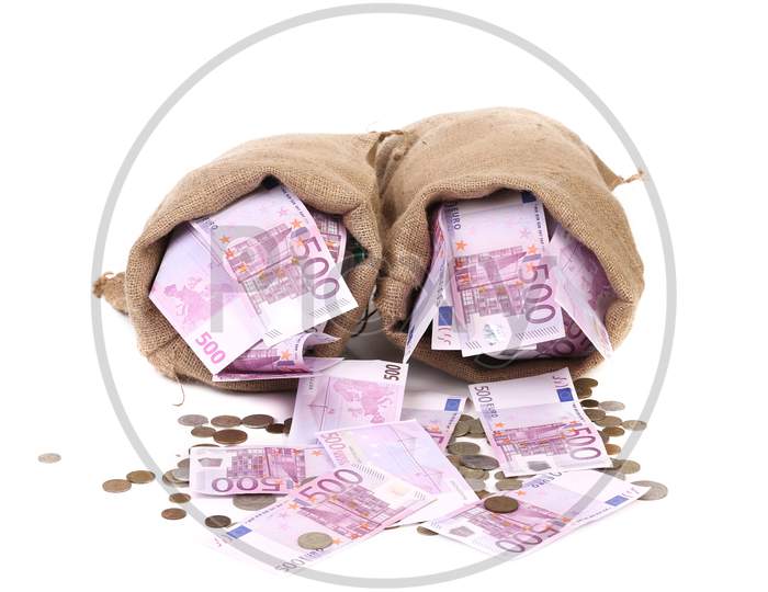 Two Full Sack With Money. Isolated On A White Background.