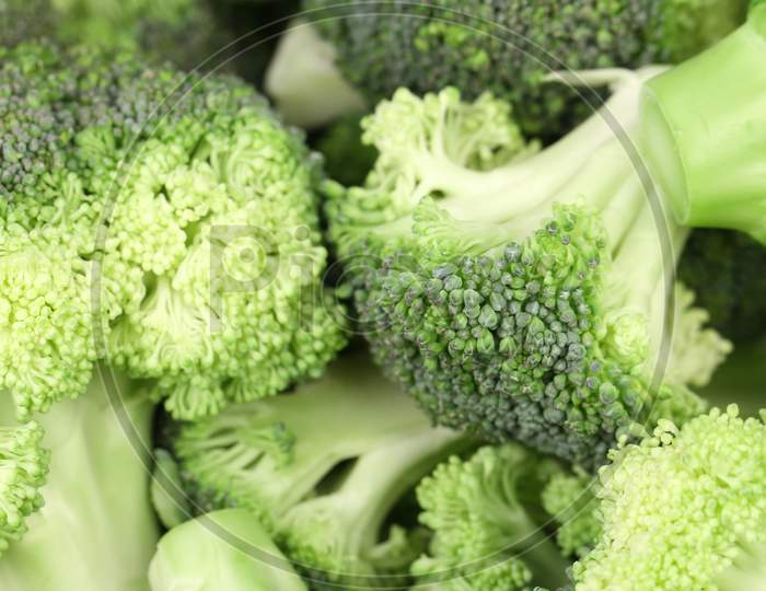 Close Up Of Fresh Broccoli. Whole Background.