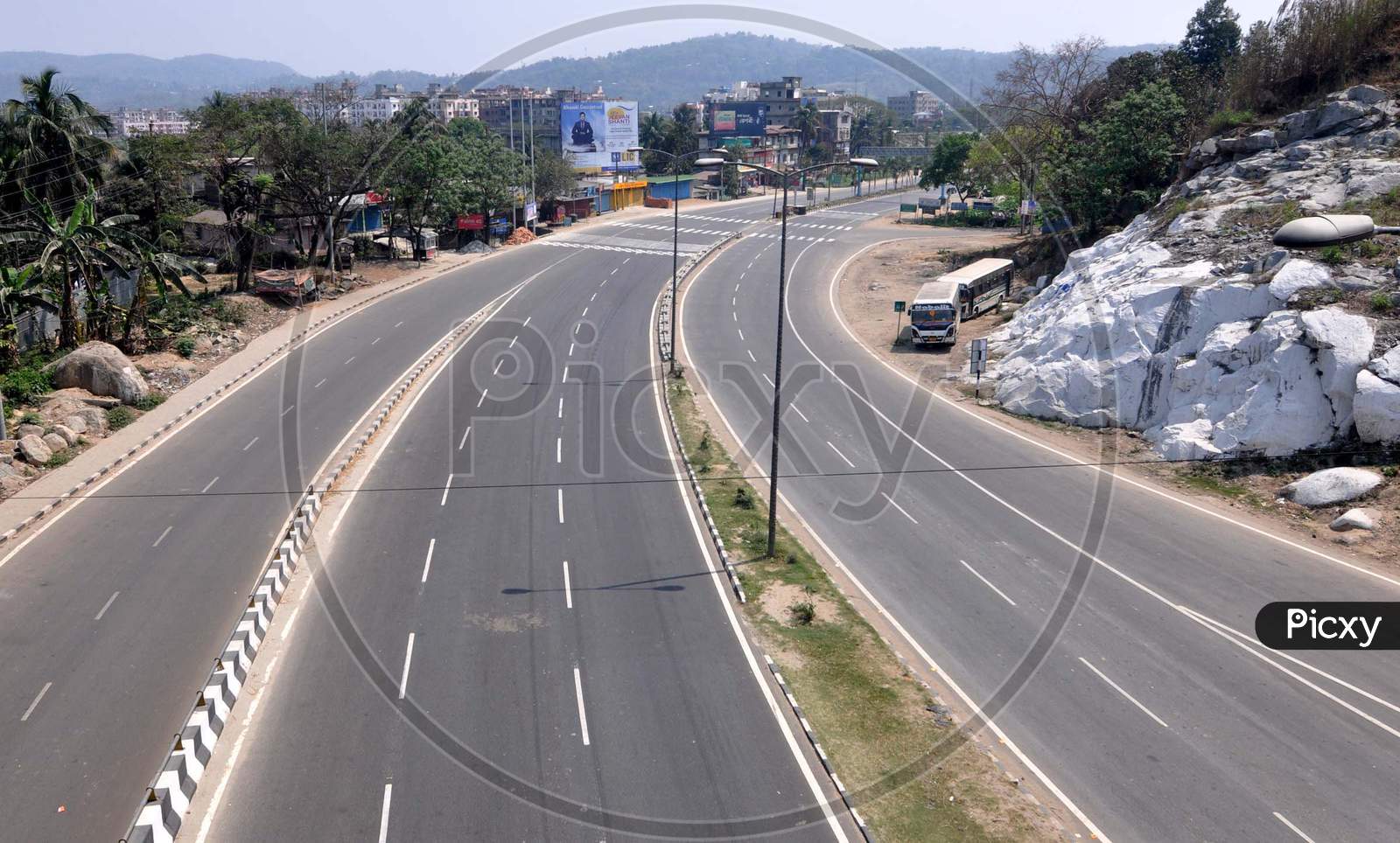 A Deserted View Of A 37 National Highway During Lockdown In Wake Of Corona Virus Pandemic In Guwahati On Wednesday, 25 March 2020
