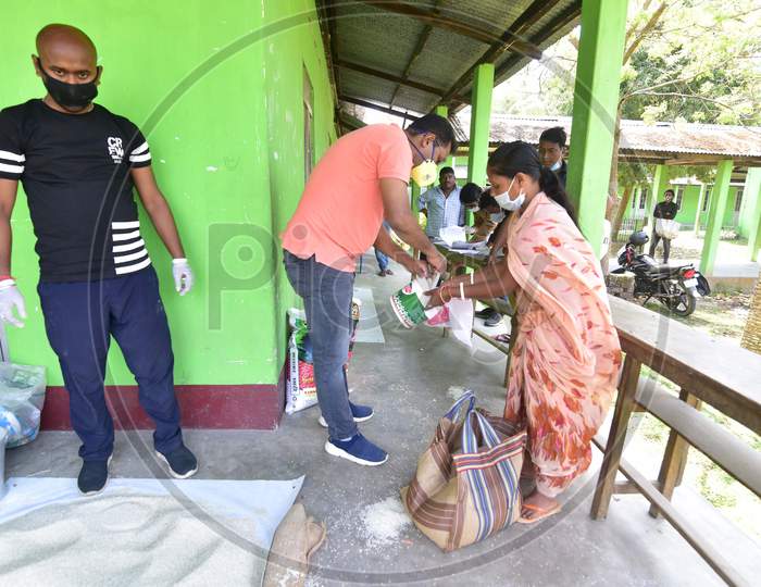 Nagaon Sadar Mla Rupok Sarmah Distribute Ration Among Needy People During A Nationwide Lockdown, Imposed In The Wake Of Coronavirus Pandemic In Nagaon District Of Assam On April 04,2020