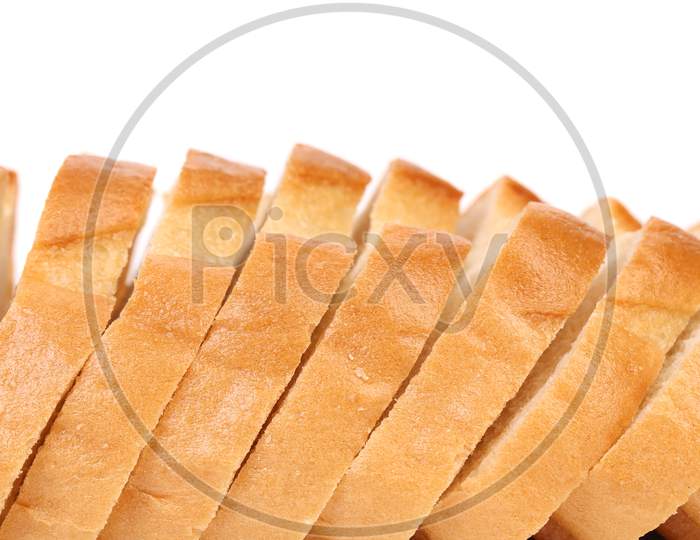 Close Up Of White Sliced Bread. Isolated On A White Background.