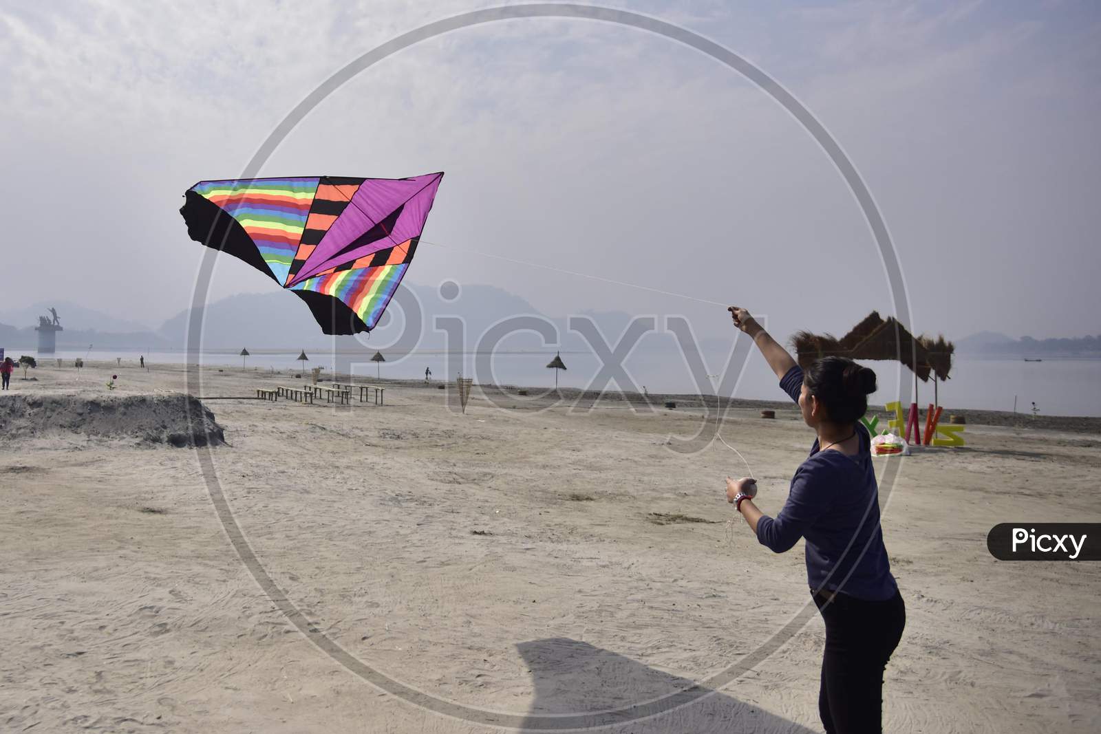 Girls During Jeevan Kite and River Festival on the bank of river Brahmaputra in Guwahati