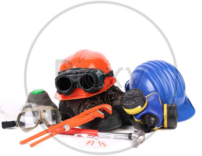 Various Working Equipment. Isolated On A White Background.
