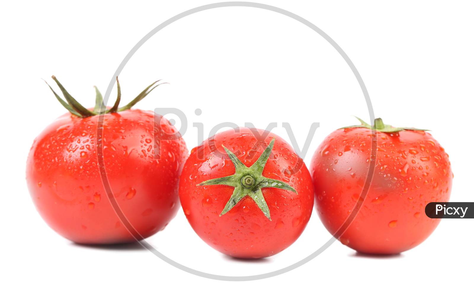 Three Red Ripe Tomatoe. Isolated On A White Background.