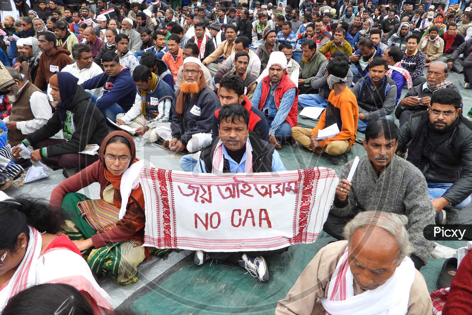 Demonstrators during a protest against a new citizenship law (CAA)in Nagaon,Assam