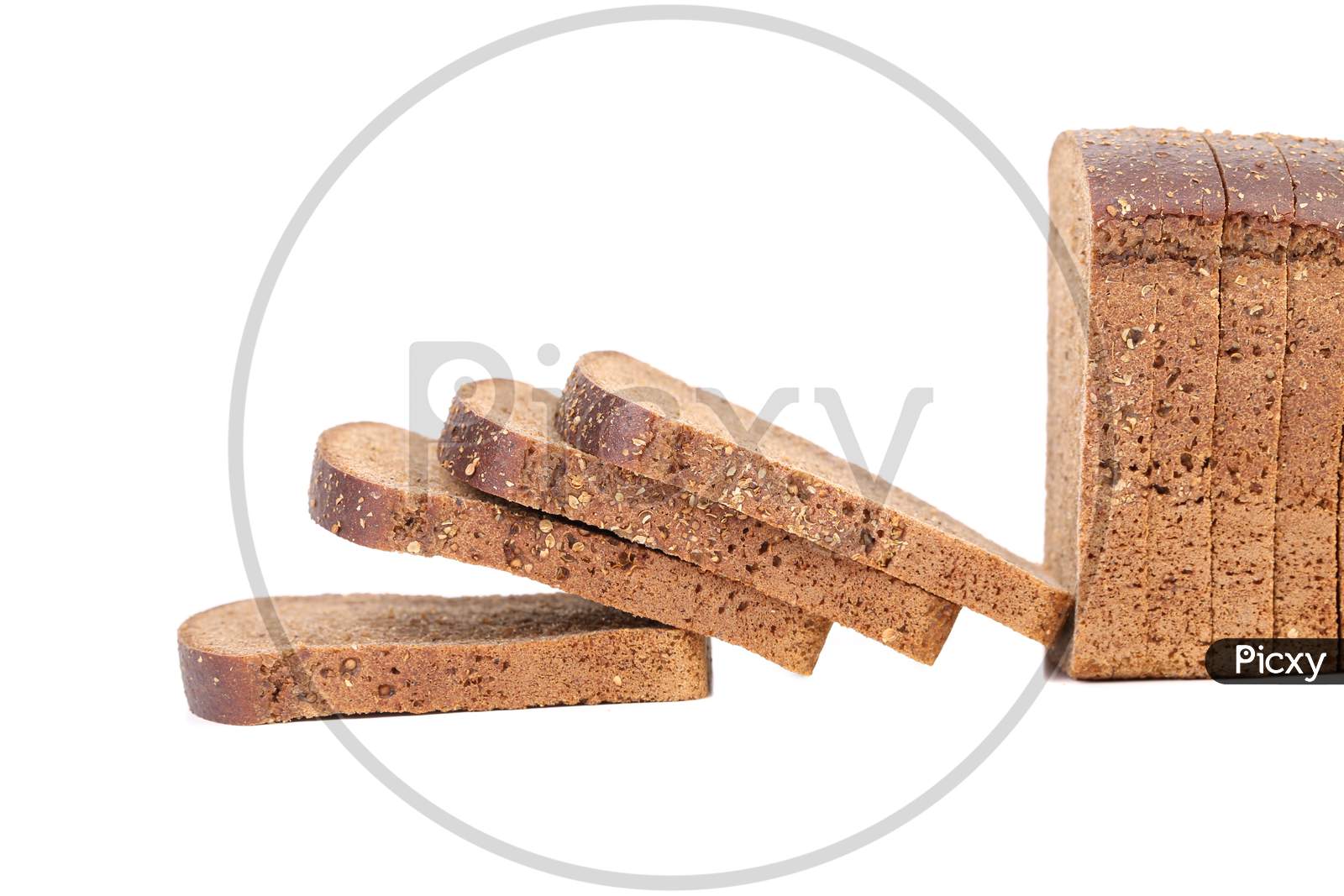 Sliced Loaf Of Brown Bread. Isolated On A White Background.