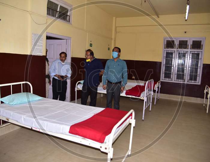 Nagaon Deputy Commissioner Jadav Saikia inspect the  construction site of Covid-19 Isolation Ward  at B.P Civil Hospital during a government-imposed nationwide lockdown as a preventive measure against the COVID-19 coronavirus in Nagaon District of Assam on March 30,2020.