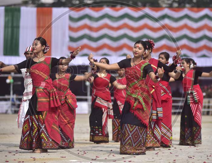 Artist perform Bihu Dance during republic day