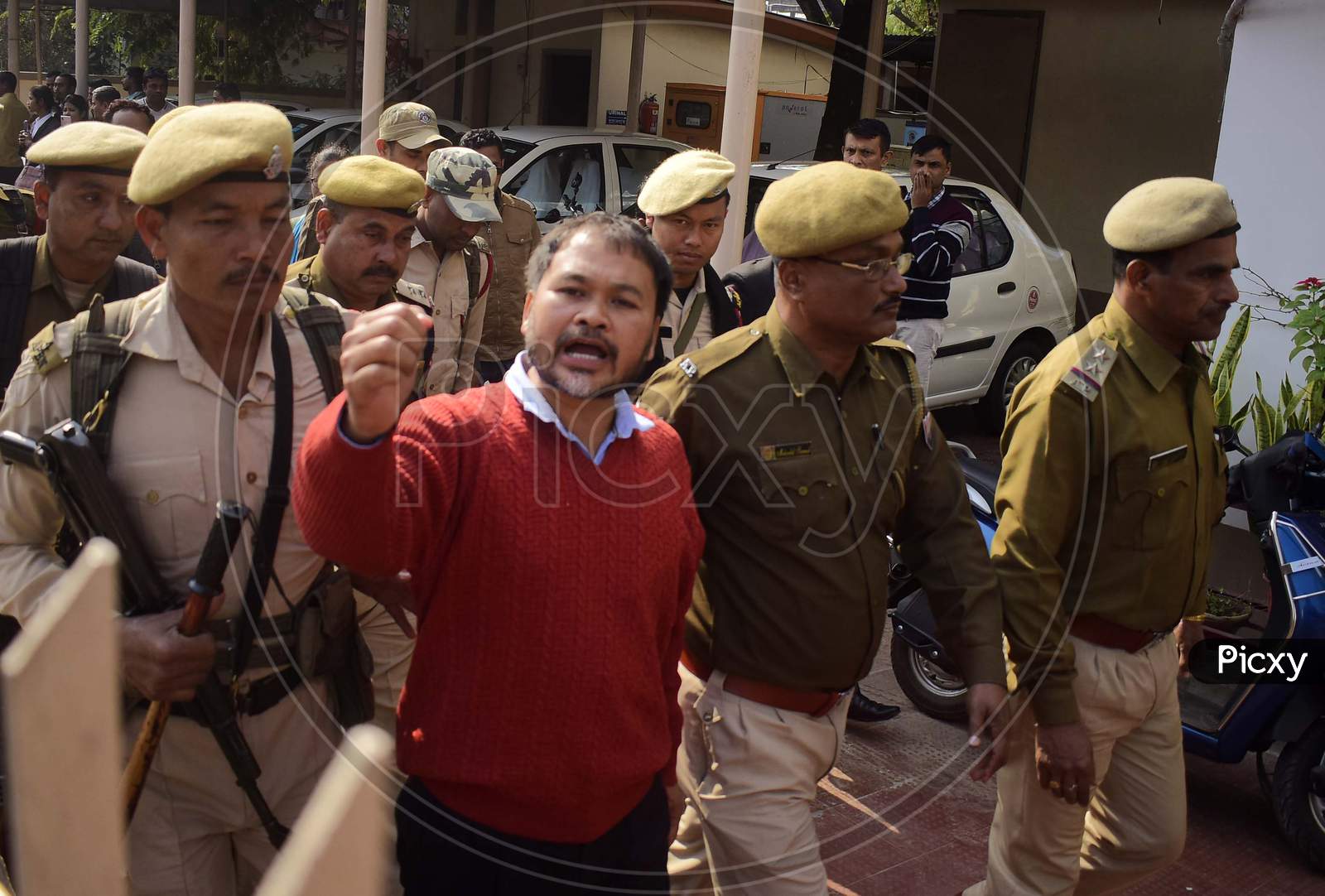 Assam based aniti -Corruption and Right to imformation Activist Akhil Gogoi being produced at an NIA court in Guwahati