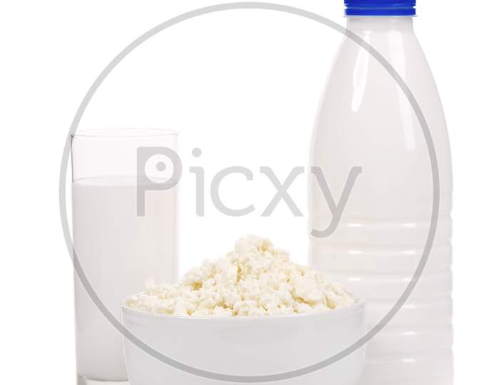 Milk Products Composition. Isolated On A White Background.
