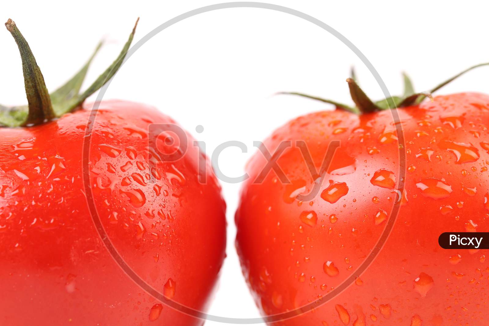 Two Red Ripe Tomatoes Close Up. Whole Background.