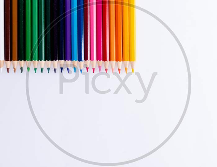 Color Pencils Isolated On White Background.Close Up. Copy Space