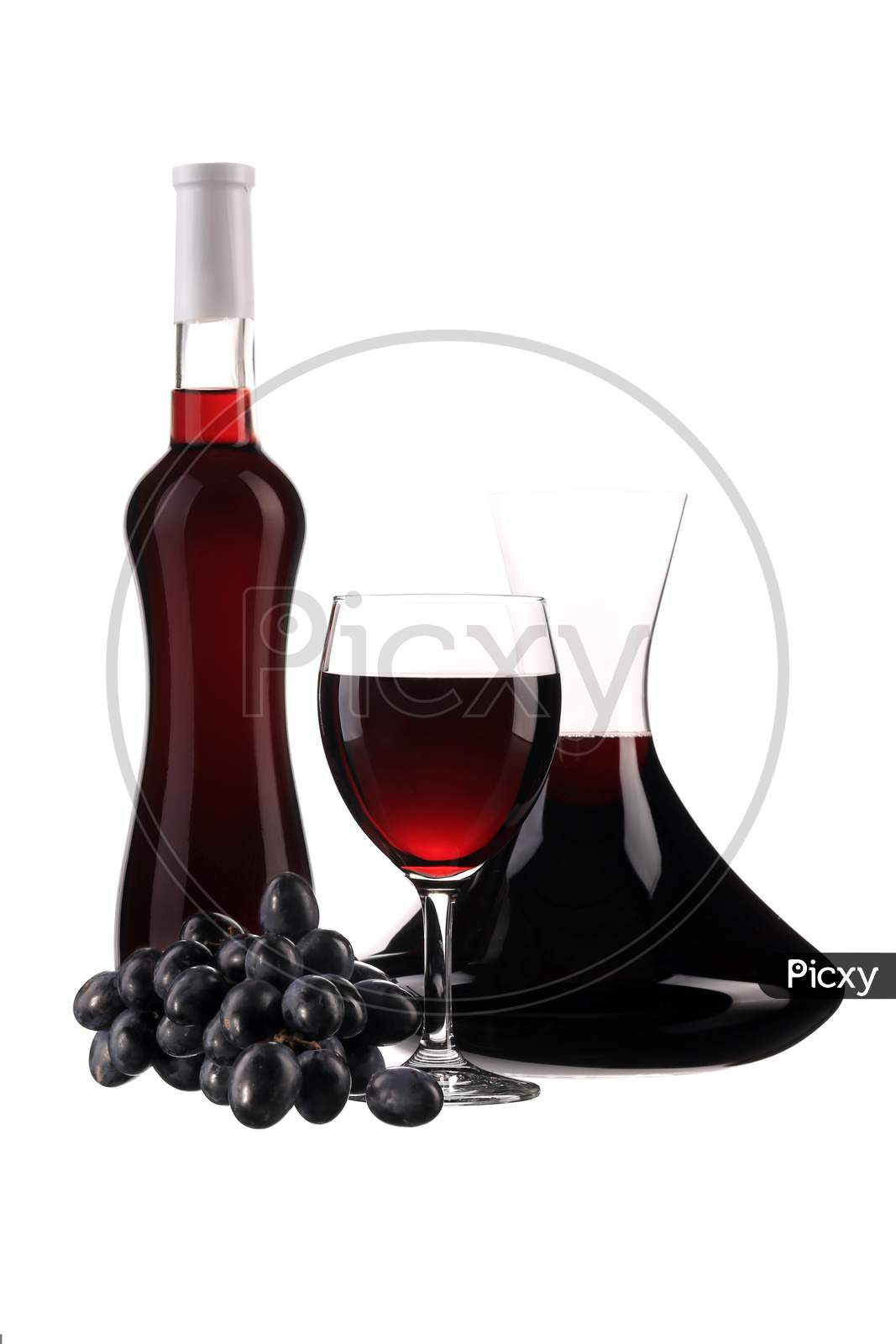Composition Of Grapes And Red Wine. Isolated On A White Background.