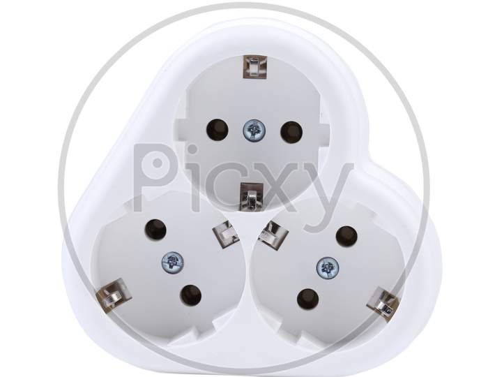 Contact Socket Splitter For Three Plugs. Isolated On A White Background.