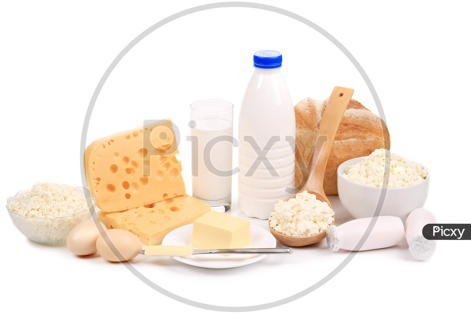 Healthy Breakfast Composition. Isolated On A White Background.