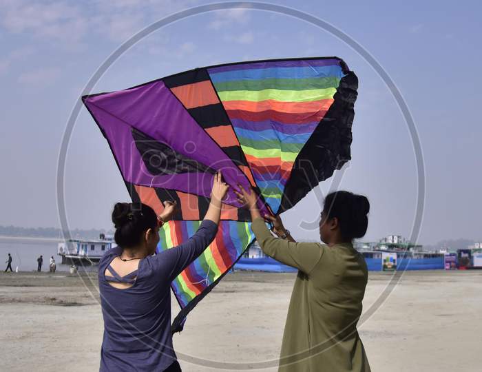 Girls During Jeevan Kite and River Festival on the bank of river Brahmaputra in Guwahati