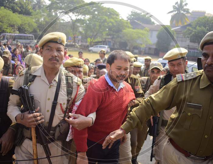 Assam based aniti -Corruption and Right to imformation Activist Akhil Gogoi being produced at an NIA court in Guwahati