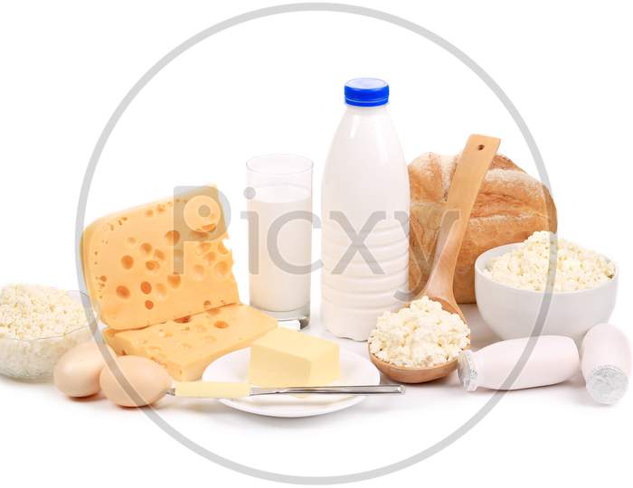 Healthy Breakfast Composition. Isolated On A White Background.