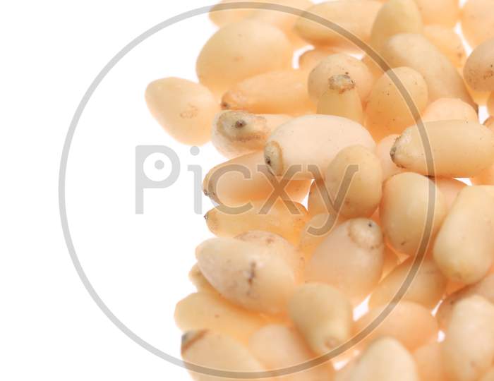 Pile Of Pine Nuts. Close Up. Whole Background.
