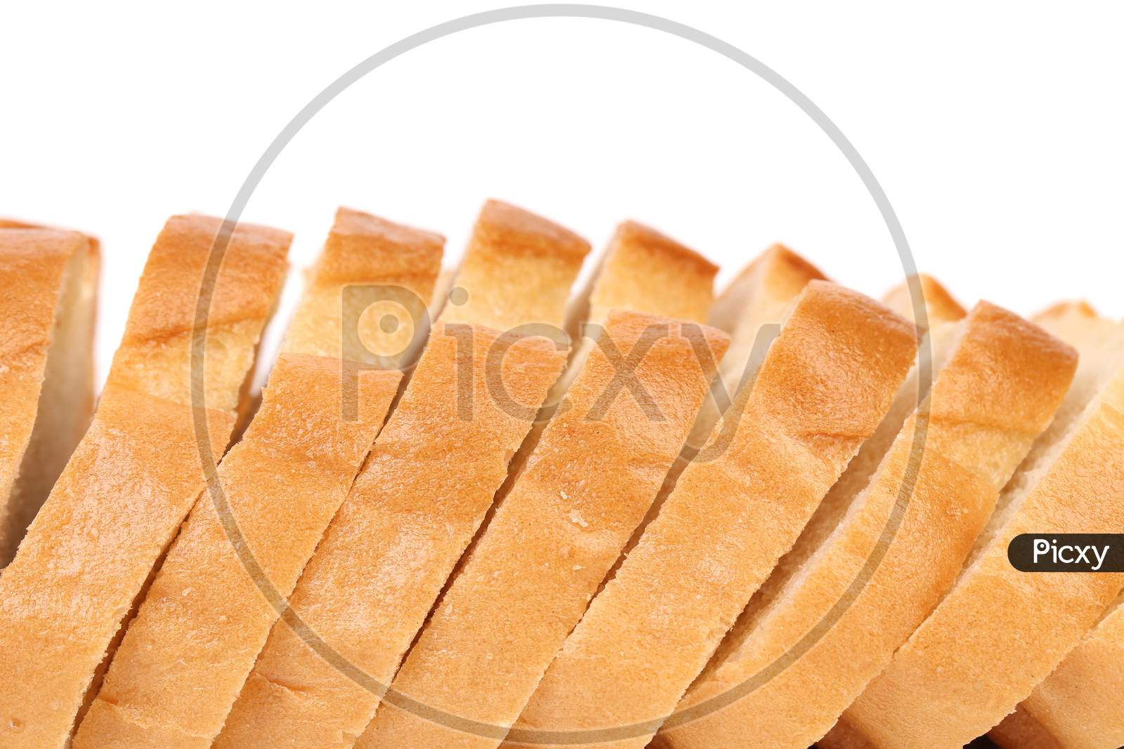 Close Up Of White Sliced Bread. Isolated On A White Background.