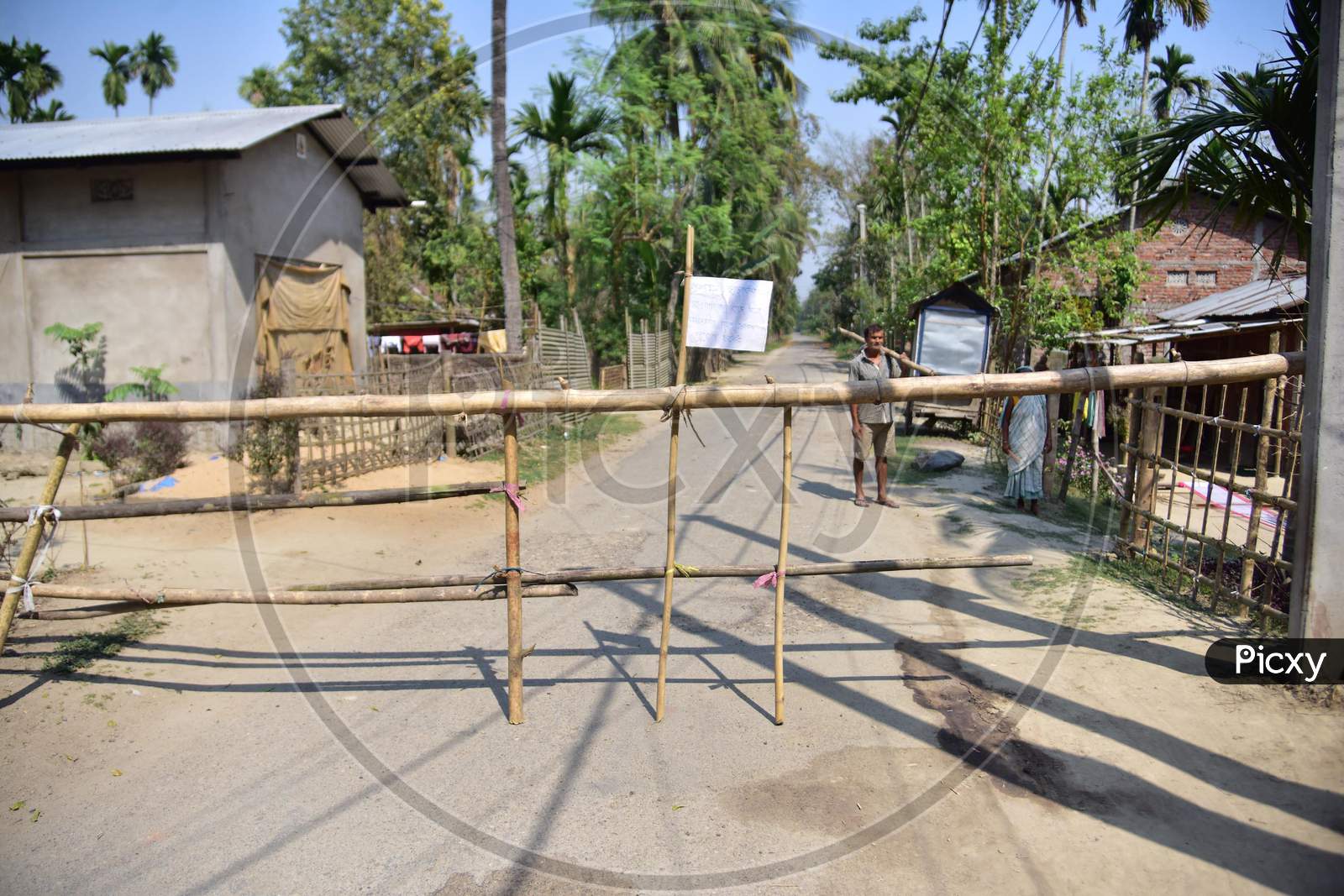 A Bamboo Laid Across A Road By Residents During A 21-Day Nationwide Lockdown To Limit The Spreading Of Coronavirus Disease (Covid-19) At A Village In Nagaon District Of Assam,India