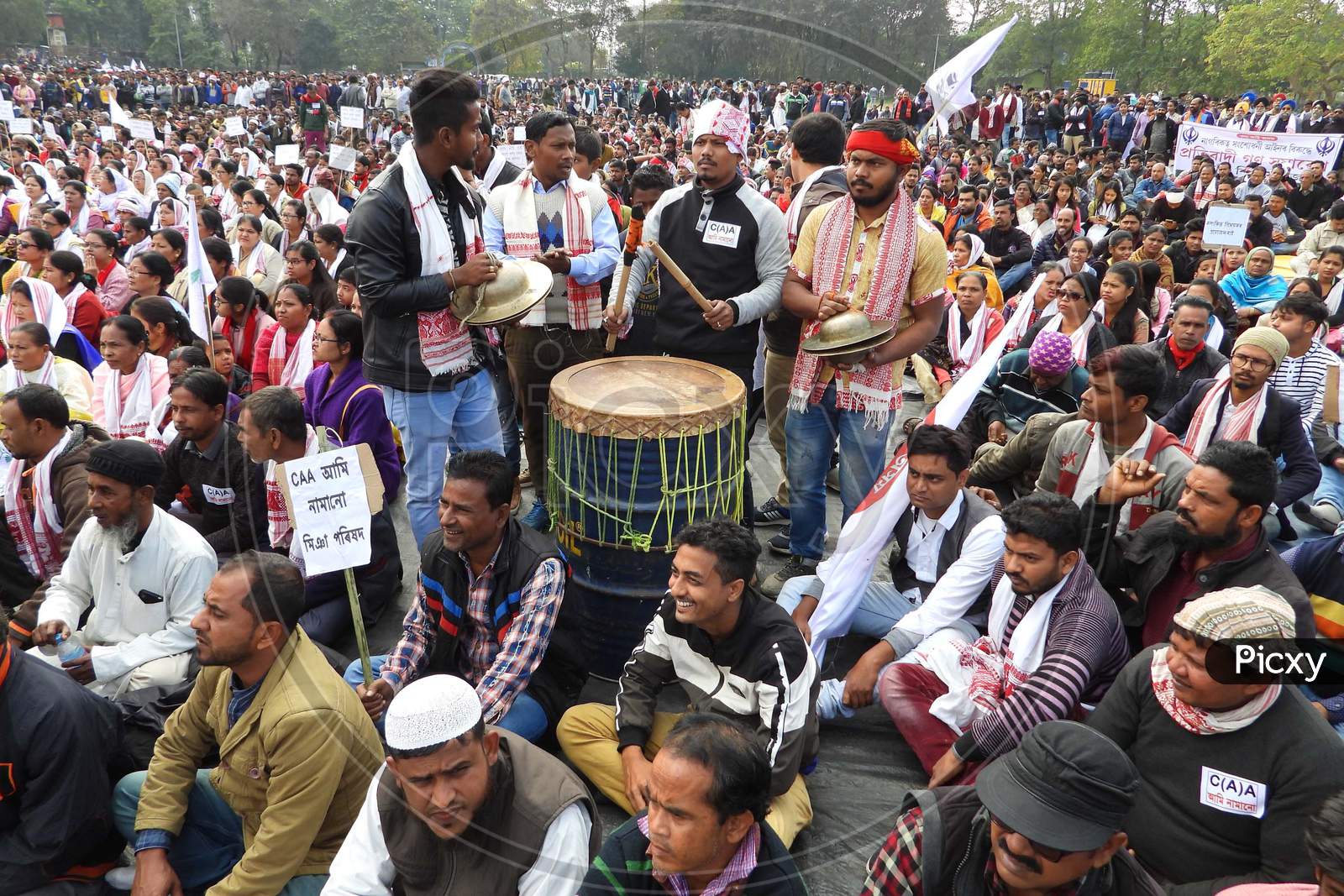 Demonstrators during a protest against a new citizenship law (CAA)in Nagaon,Assam