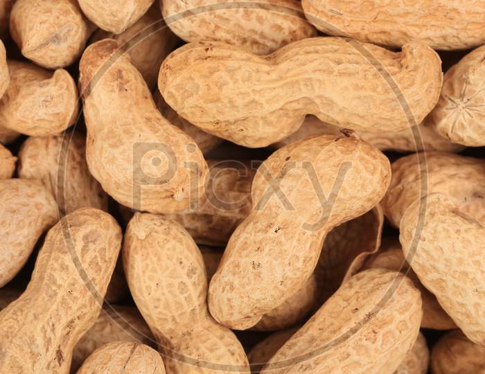 Close Up Of Peanuts Bunch. Whole Background.